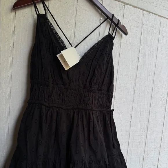 ULLA JOHNSONNew York Freya Black Midi Dress in black eyelet with lace size 0